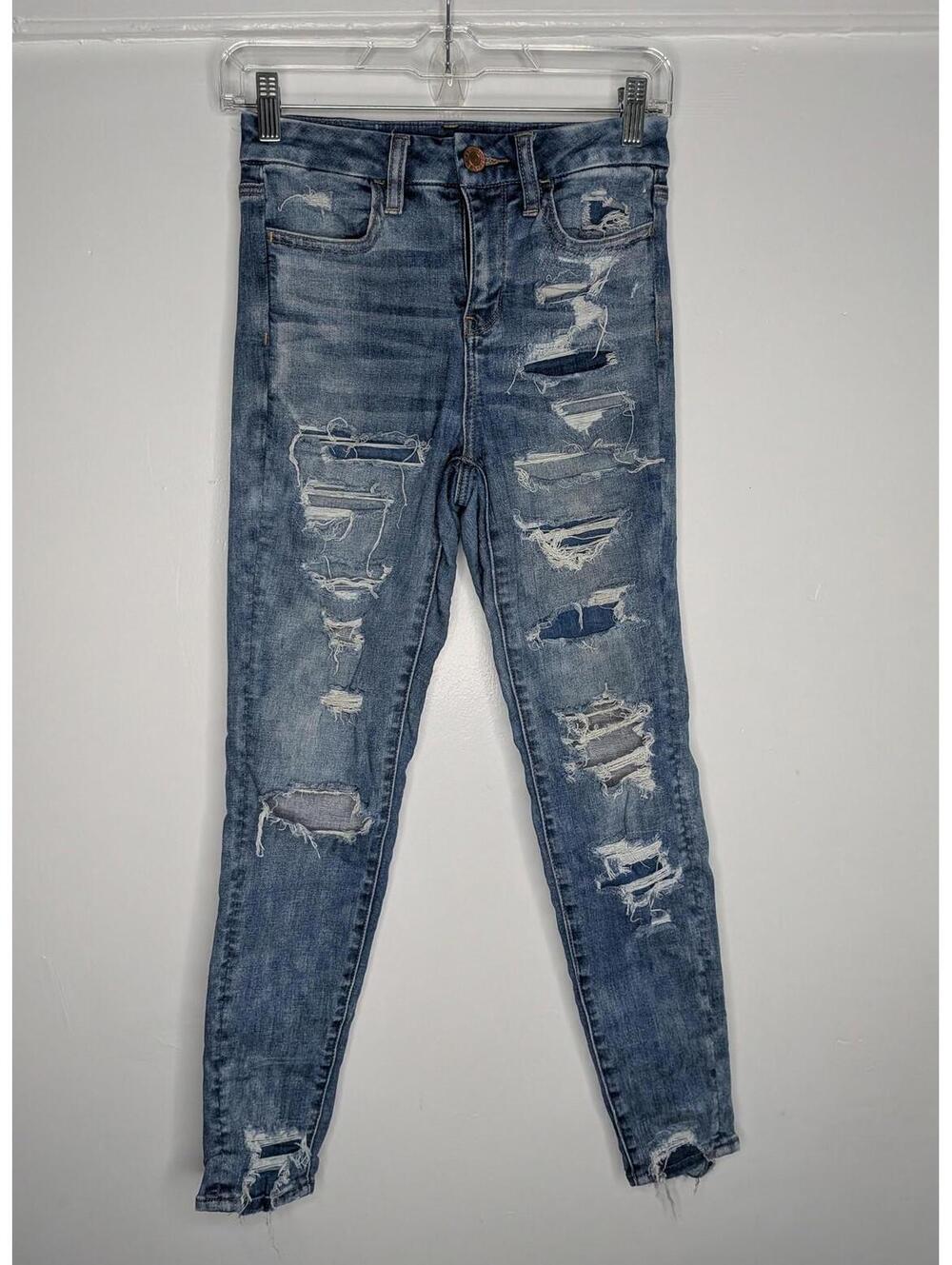 American Eagle Jeans Womens 0 Short Blue Curvy Hi-Rise Ripped Distressed Jegging